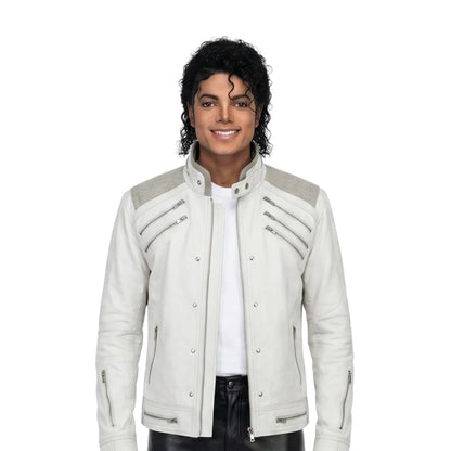 Michael Jackson Beat-IT White Leather Jacket