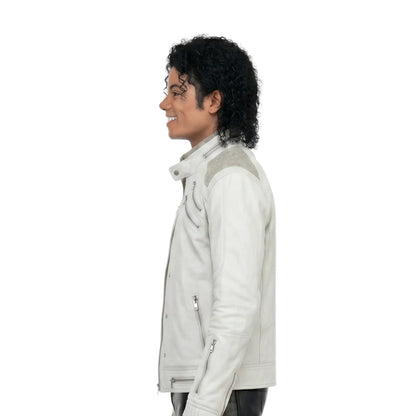 Michael Jackson Beat-IT White Leather Jacket
