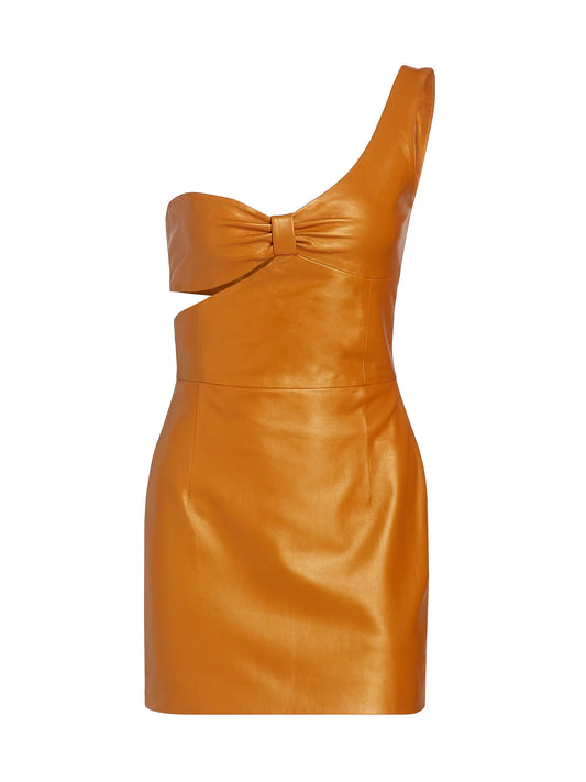 One-Shoulder Coated Leather Minidress