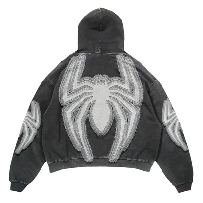 Pullover Vintage Spider Print Hoodie