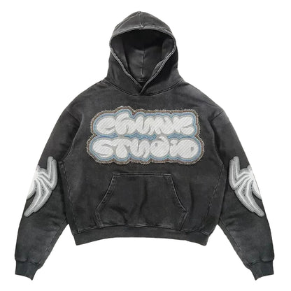 Pullover Vintage Spider Print Hoodie