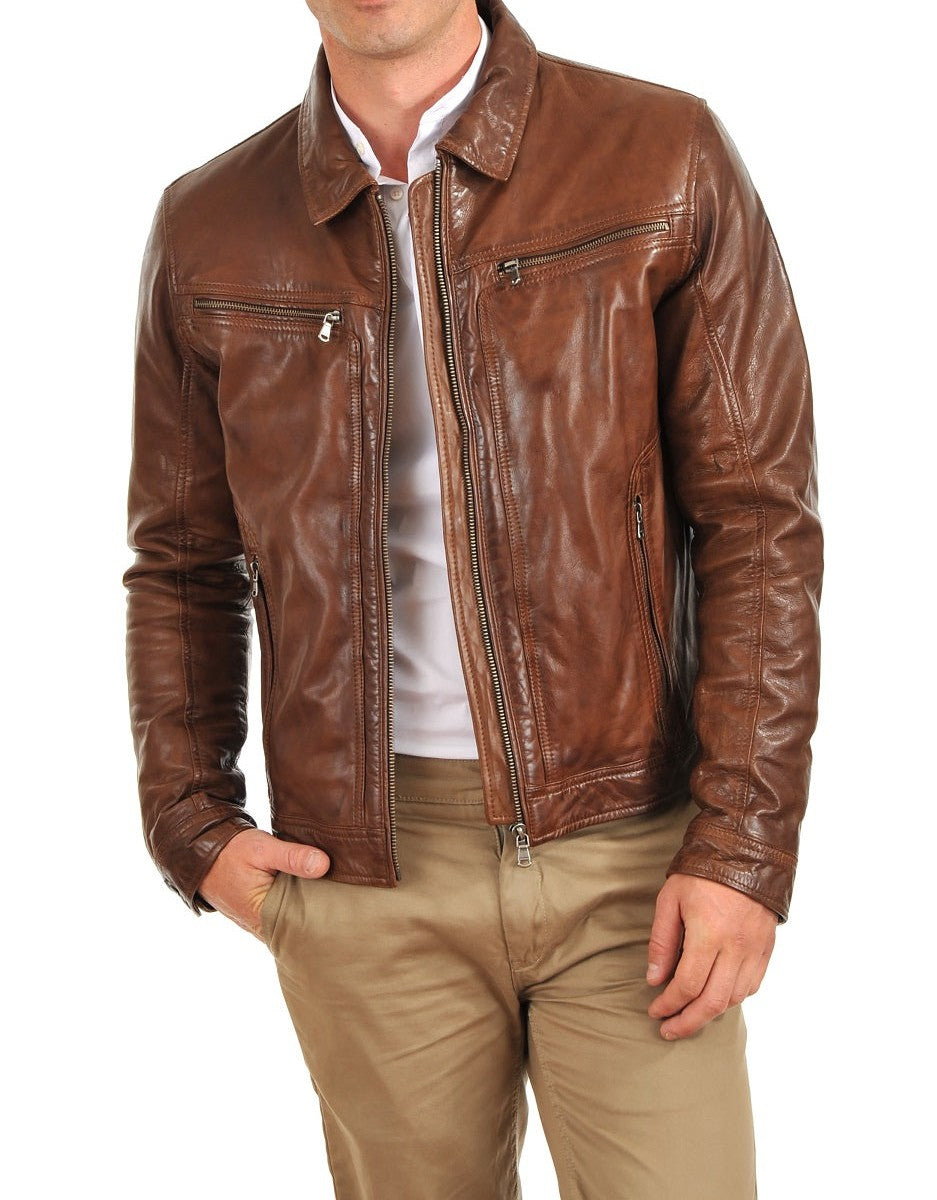 Quantum Brown Leather Biker Jacket