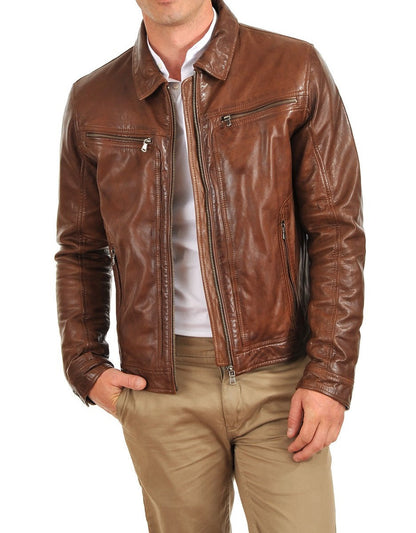 Quantum Brown Leather Biker Jacket