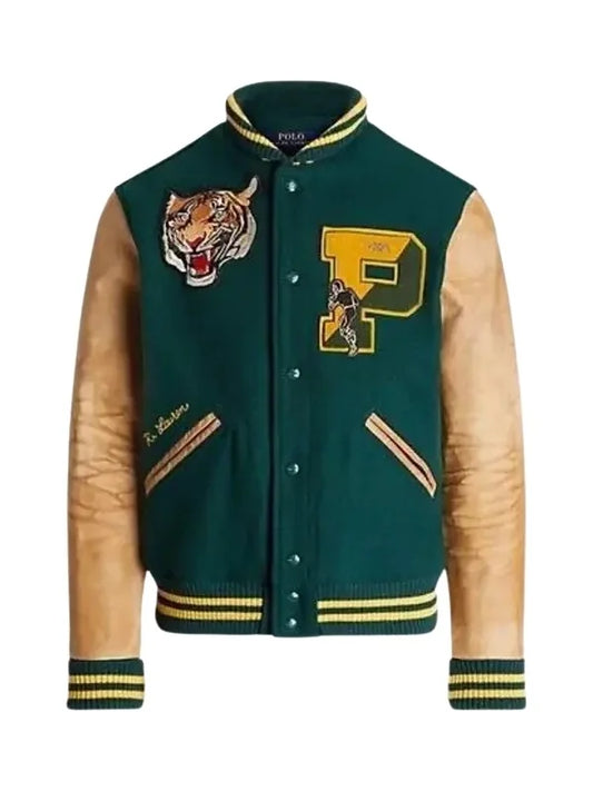 RL Tiger Letterman Leather Wool Varsity Jacket

