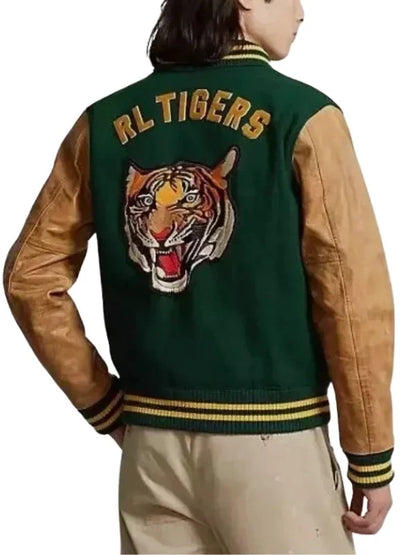 RL Tiger Letterman Leather Wool Varsity Jacket
