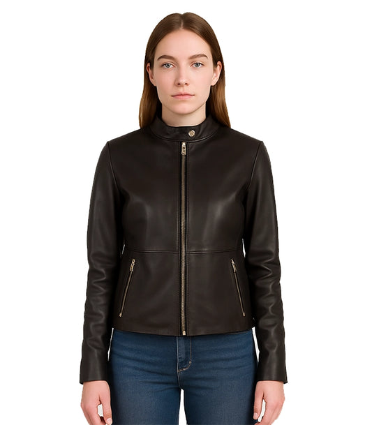 Rave Brown Leather Biker Jacket Women's