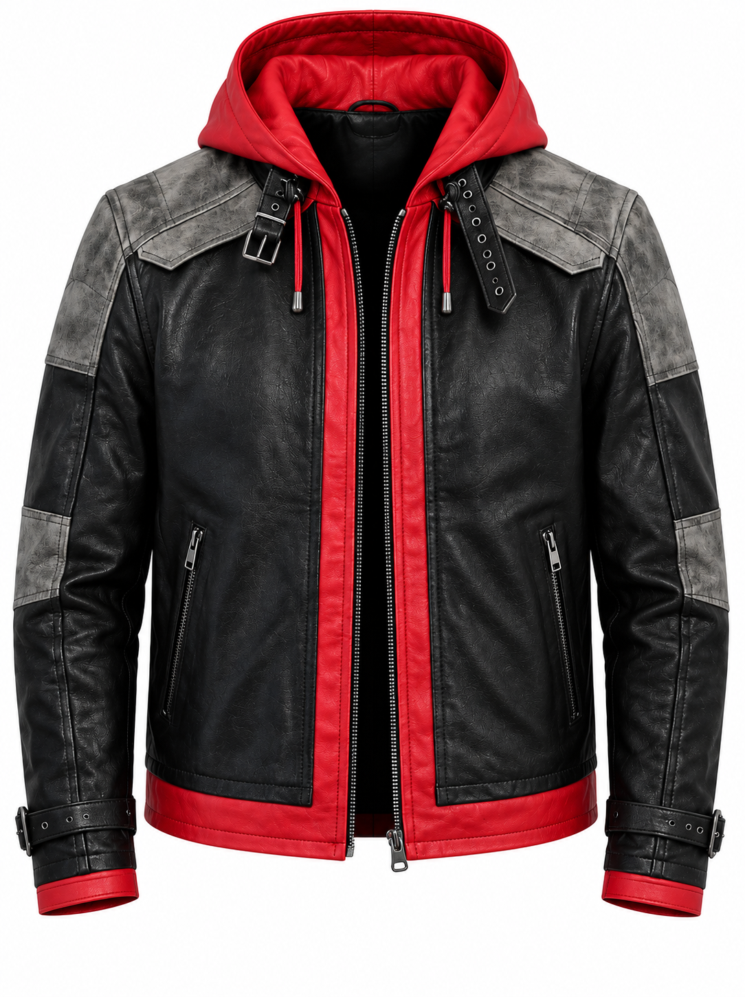 Red Hooded Leather Jacket