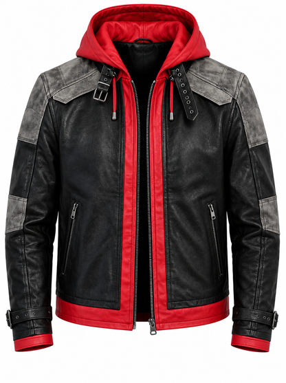 Red Hooded Leather Jacket