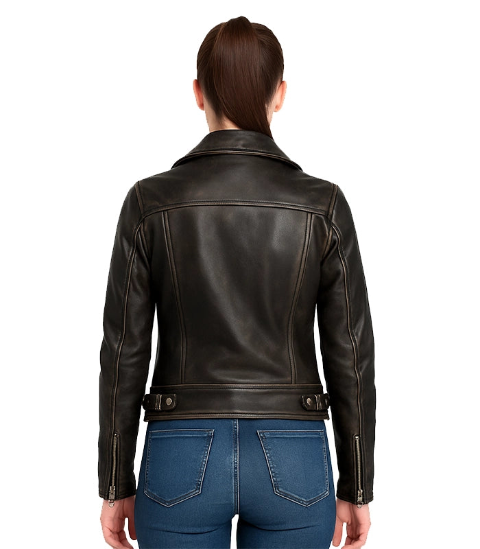 Women distressed leather jacket