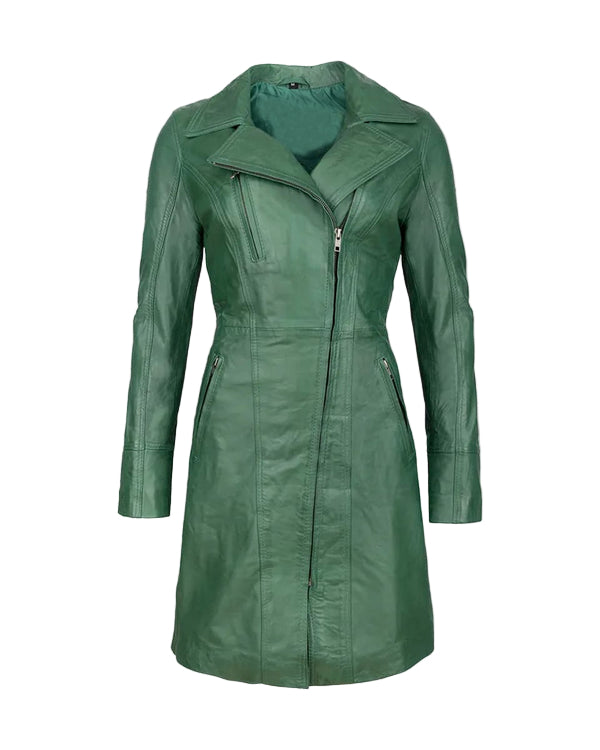 Shop Stylish Green Leather Coat For Women