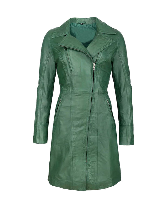 Shop Stylish Green Leather Coat For Women