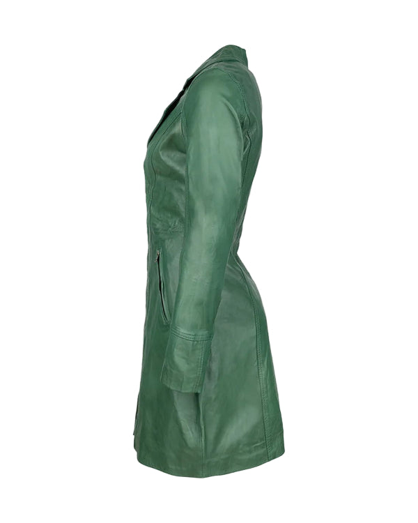 Shop Stylish Green Leather Coat For Women