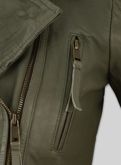 Stylish Olive Green Biker Jacket for Women
