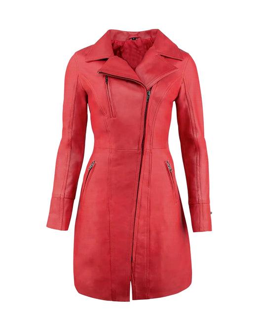 Stylish Red Leather Coat For Women