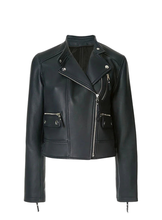 Stylish Women's Blue Motorcycle Jacket