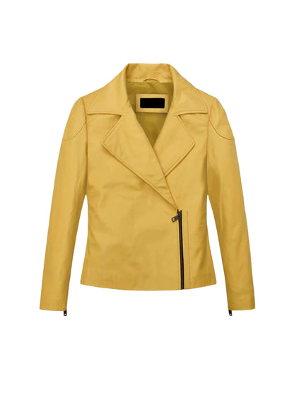 Stylish Women's Yellow Leather Biker Jacket