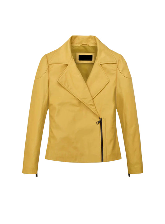 Stylish Women's Yellow Leather Biker Jacket