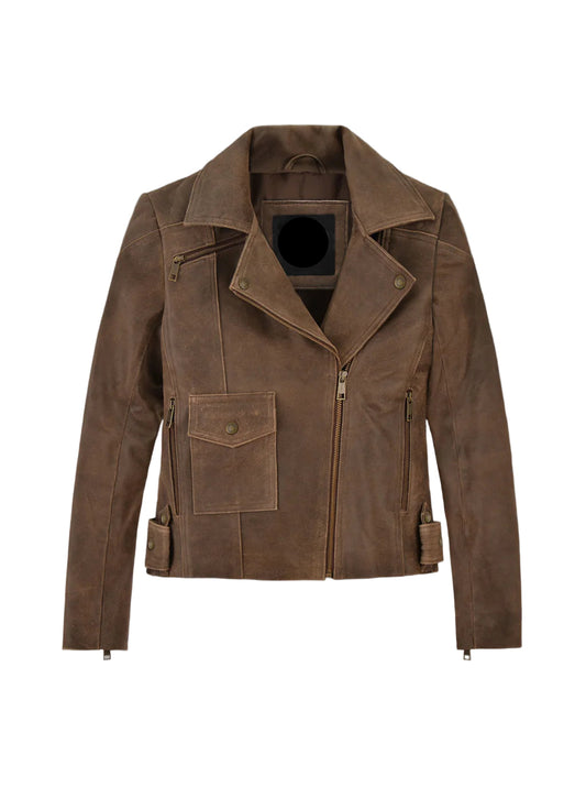 Vintage Brown Distressed Leather Biker Jacket