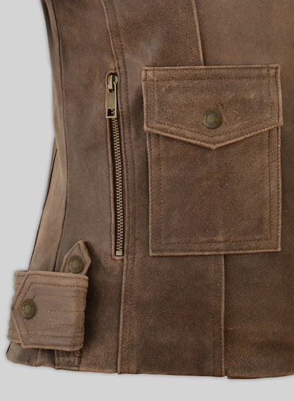 Vintage Brown Distressed Leather Biker Jacket