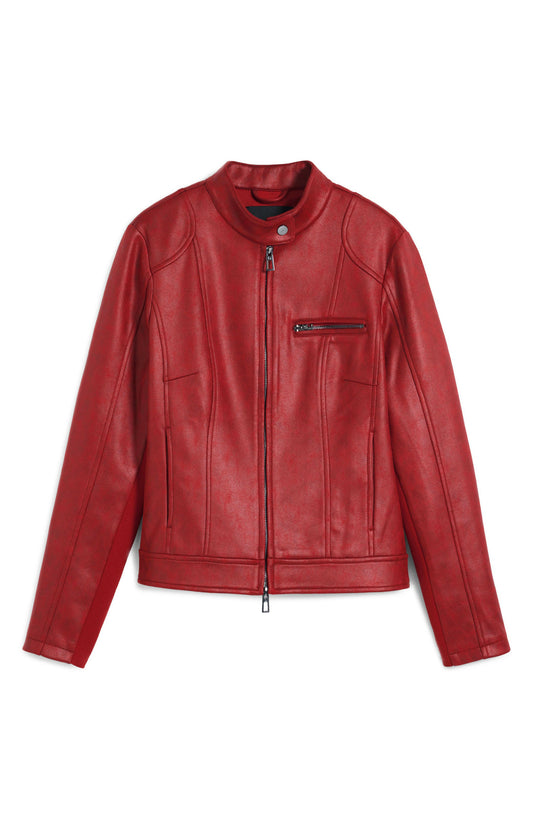 Women's Biker Red Leather Jacket