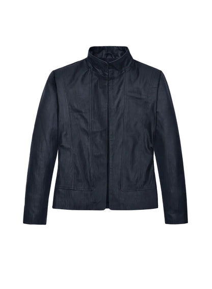 Women’s Black Stand Collar Leather Jacket