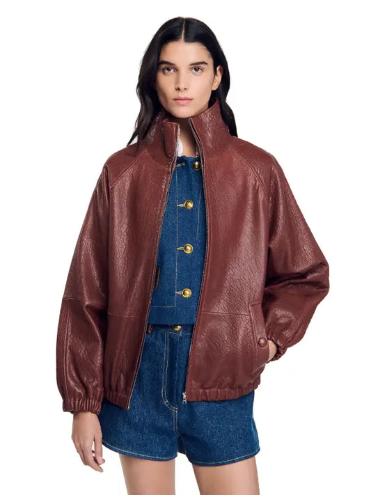Women’s Brown Oversized Crocodile Leather Jacket