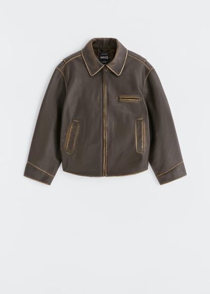 Women's Brown Oversized Leather Jacket