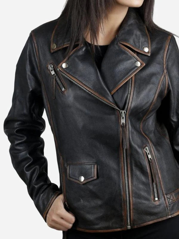 Women's Dark Brown Biker Leather Jacket