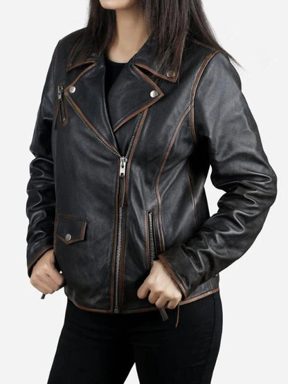 Women's Dark Brown Biker Leather Jacket