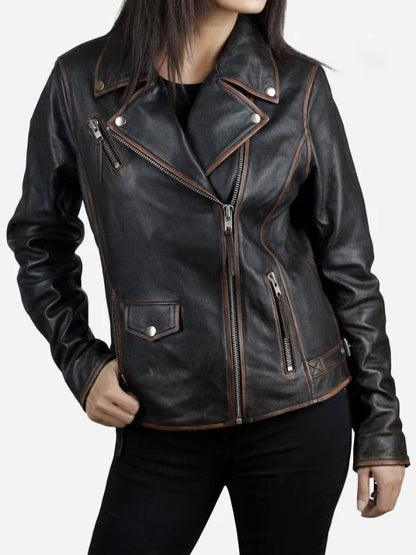 Women's Dark Brown Biker Leather Jacket
