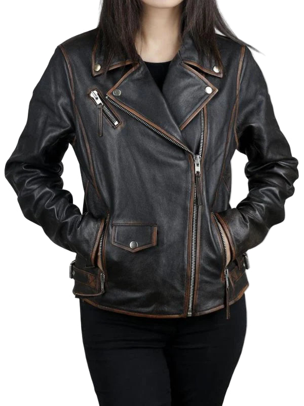 Women's Dark Brown Biker Leather Jacket