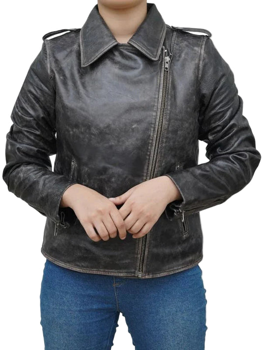 Women's Distressed Black Biker Jacket