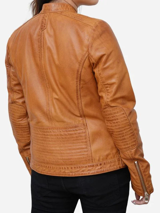 Maria Casual Distressed Brown Leather Biker Jacket