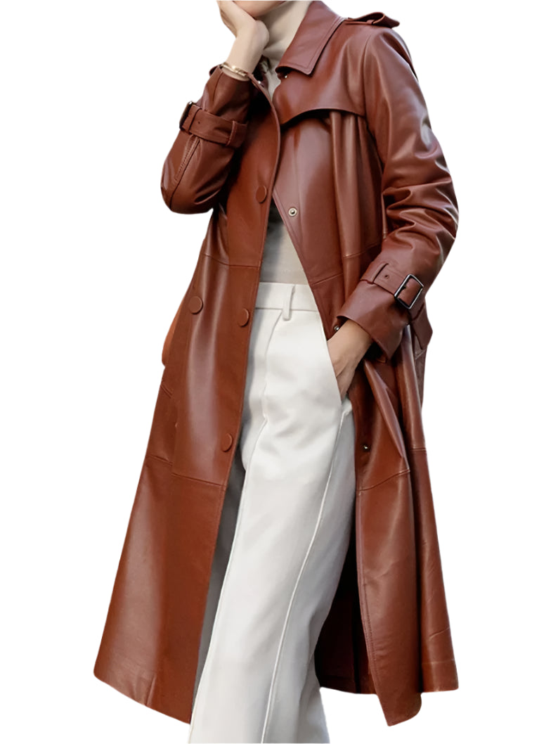 Women's Brown Genuine Soft Leather Trench Coat