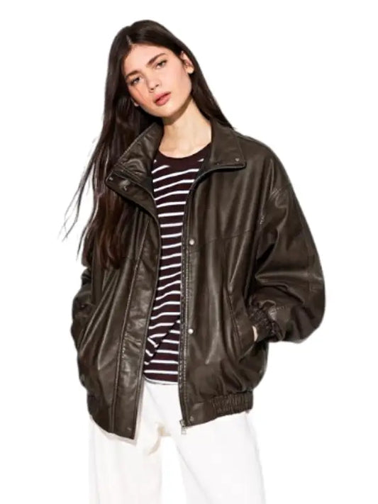 Womens Leather Effect Oversize Jacket