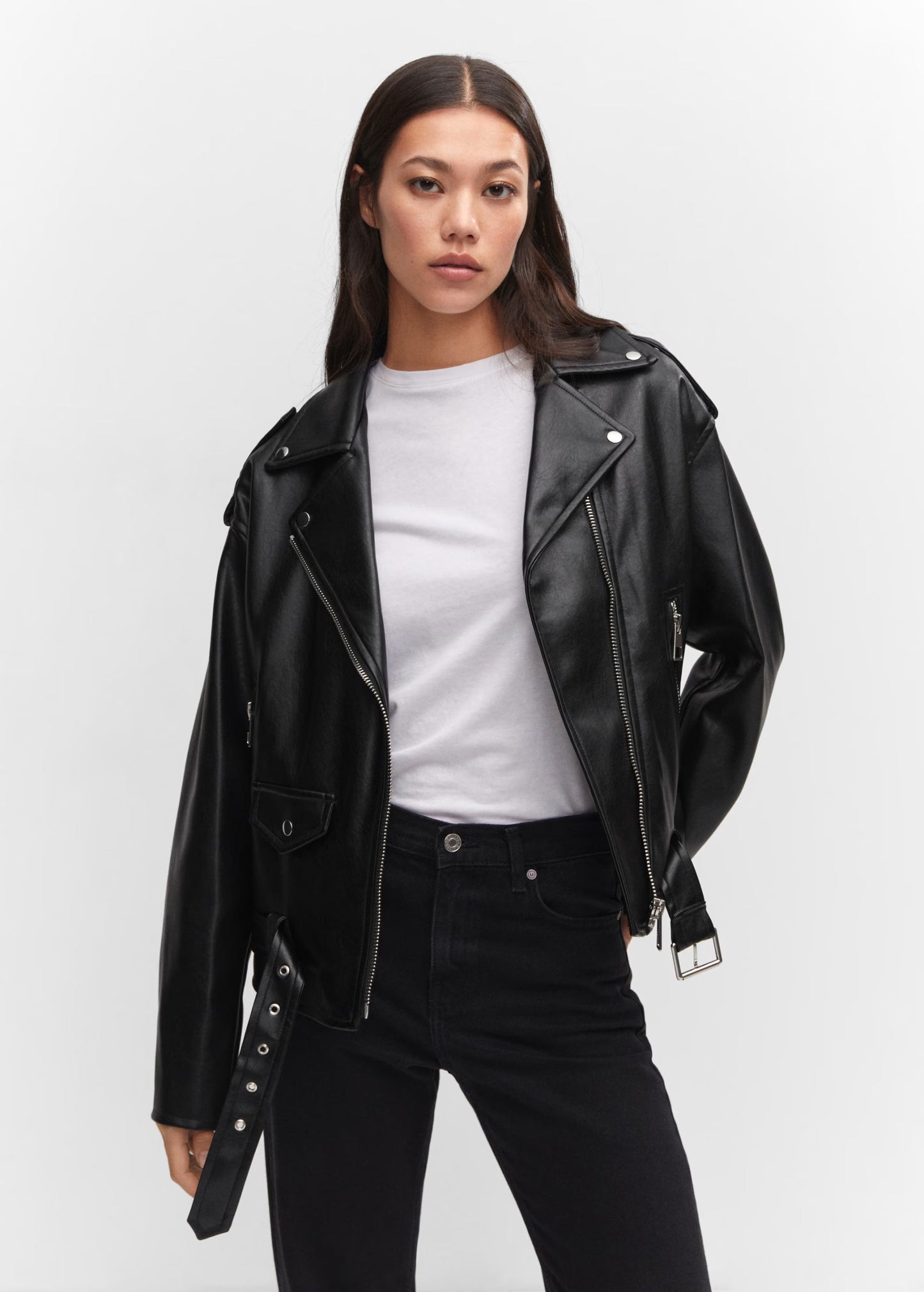 Womens Oversized Leather Effect Jacket