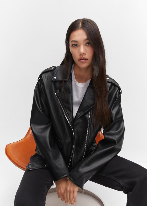 Womens Oversized Leather Effect Jacket