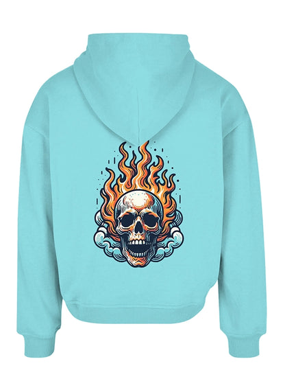 Flaming Skull Custom Hoodie Blue Street Style Graphic Pullover