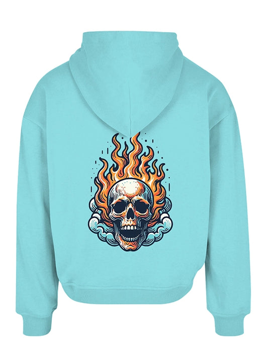 Flaming Skull Custom Hoodie Blue Street Style Graphic Pullover