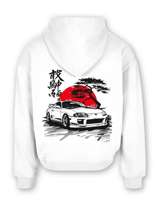 Street Supra White Custom Hoodie White Japanese Car Graphic Pullover