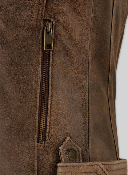 Vintage Brown Distressed Leather Biker Jacket