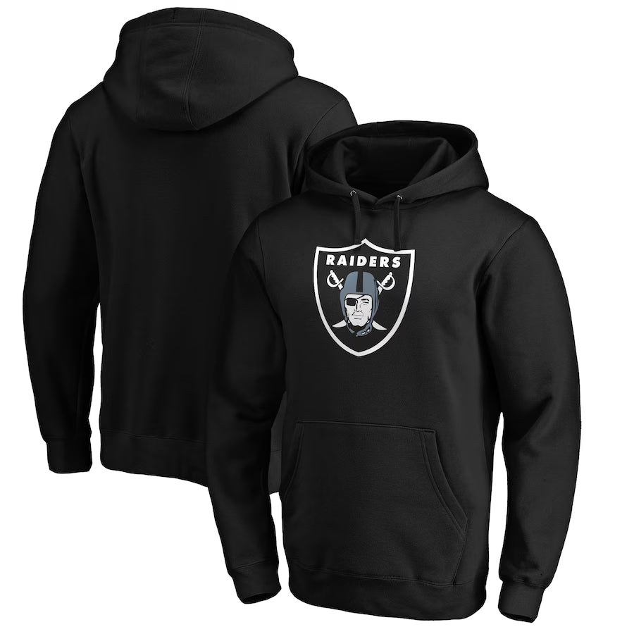 mens black las vegas raiders primary logo fitted pullover hoodie