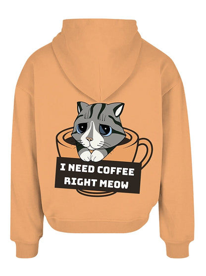 Right Meow Coffee Cat Custom Hoodie Tan Cozy Street Style Pullover