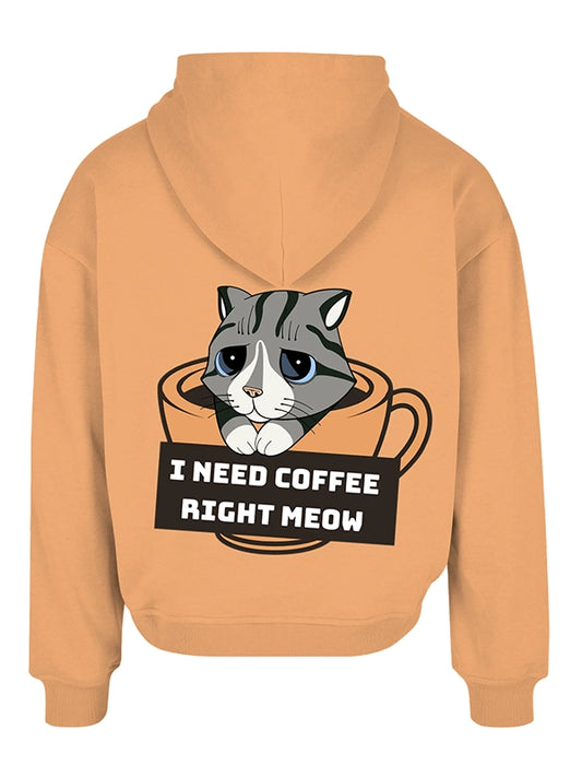 Right Meow Coffee Cat Custom Hoodie Tan Cozy Street Style Pullover