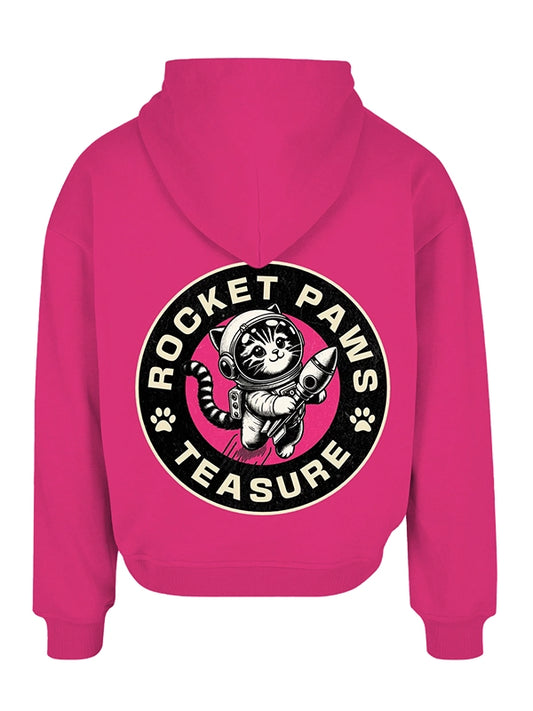 Rocket Paws Custom Hoodie Pink Space Cat Graphic Pullover
