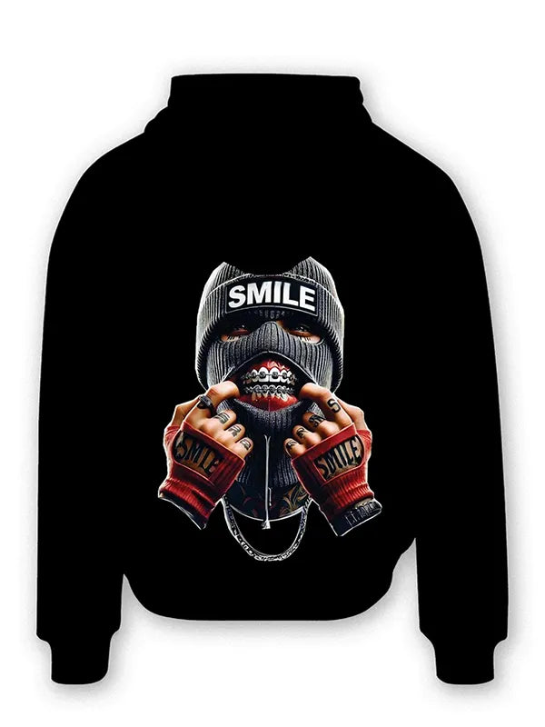 Smile Street Style Custom Hoodie Bold Graphic Black Pullover