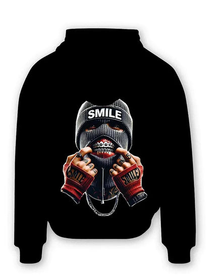 Smile Street Style Custom Hoodie Bold Graphic Black Pullover