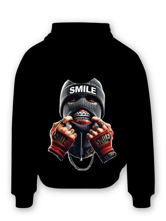 Smile Street Style Custom Hoodie Bold Graphic Black Pullover