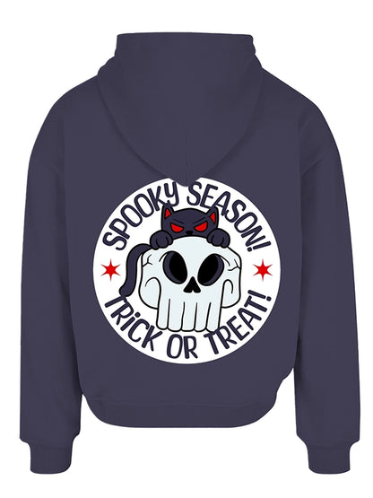 Spooky Season Hoodie Halloween Cat & Skull Pullover